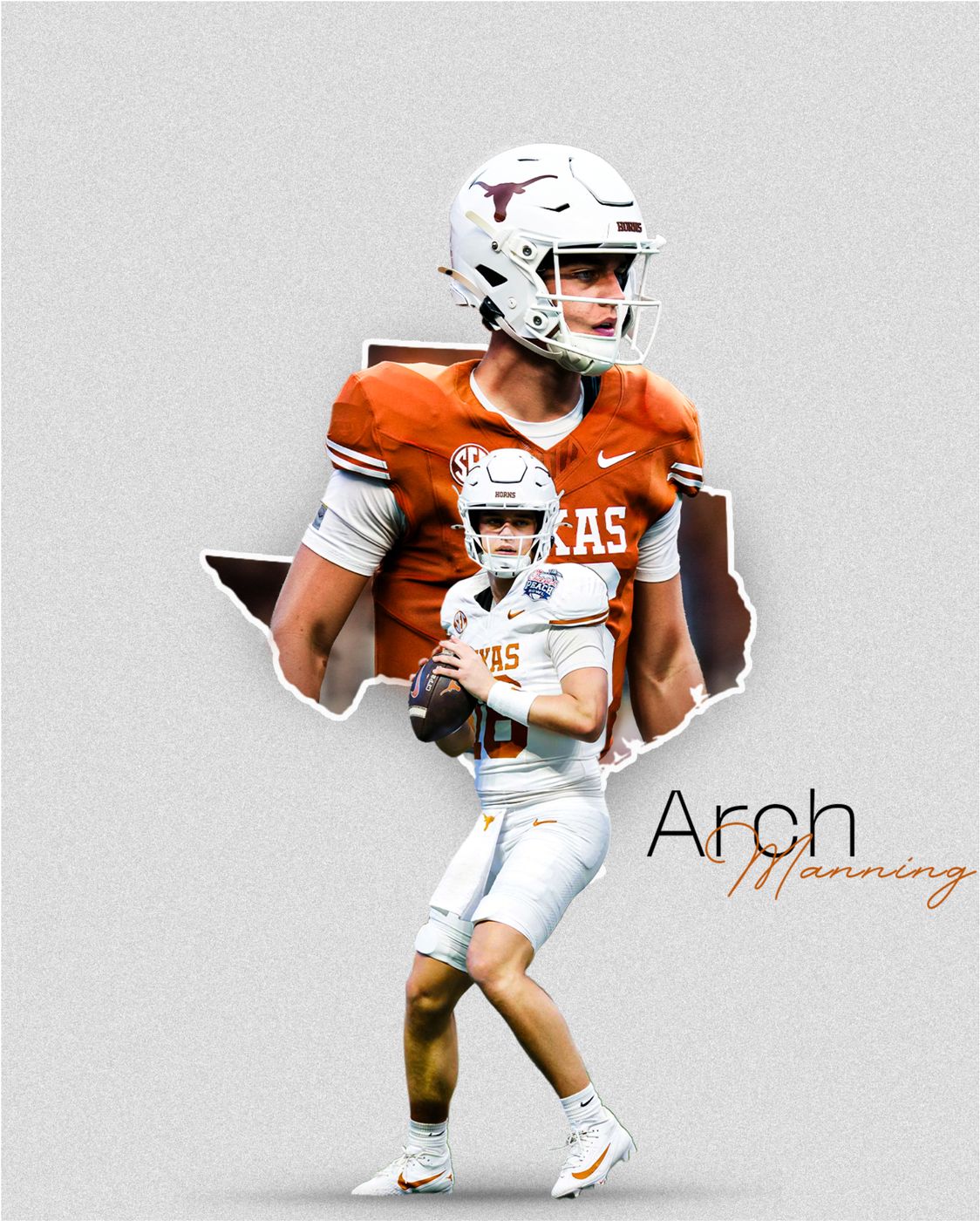 Arch Manning Texas graphic shown in a social feed mockup